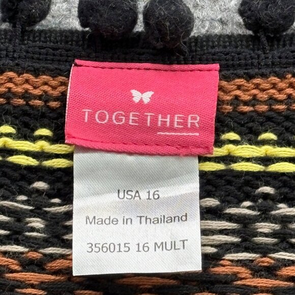 Together Cardigan Sweater Womens 16 Striped Knit Pompom Fringe Open Boho Tribal - Picture 3 of 11